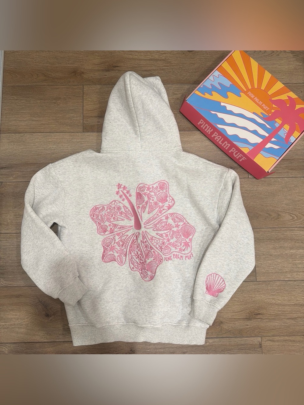 Pink Palm Puff Hibiscus Hoodie